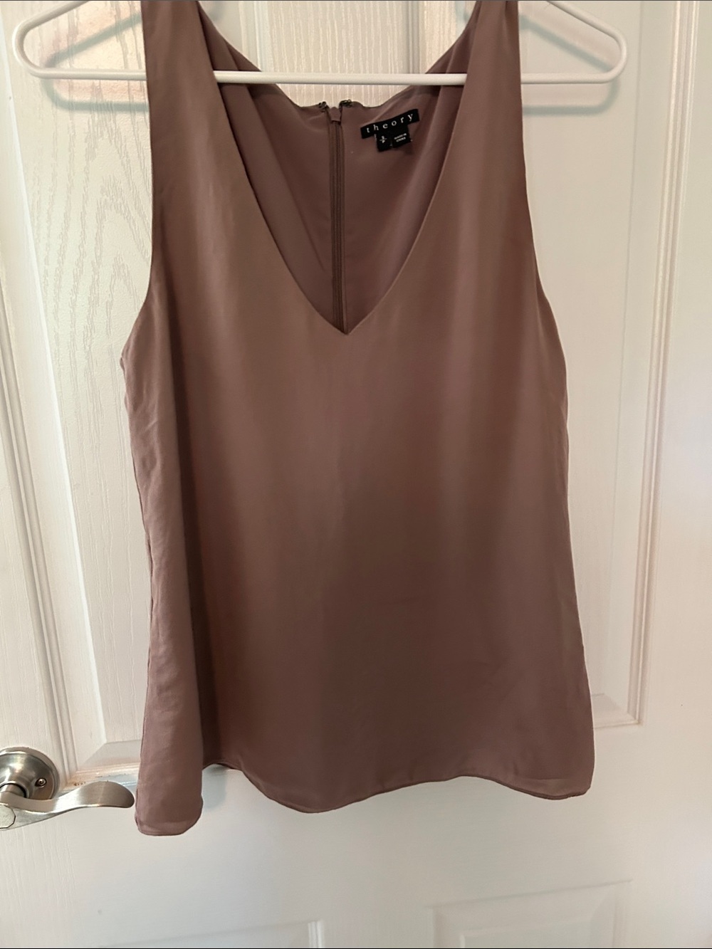 Theory Mauve-Brown V-Neck Sleeveless Silk Camisole
